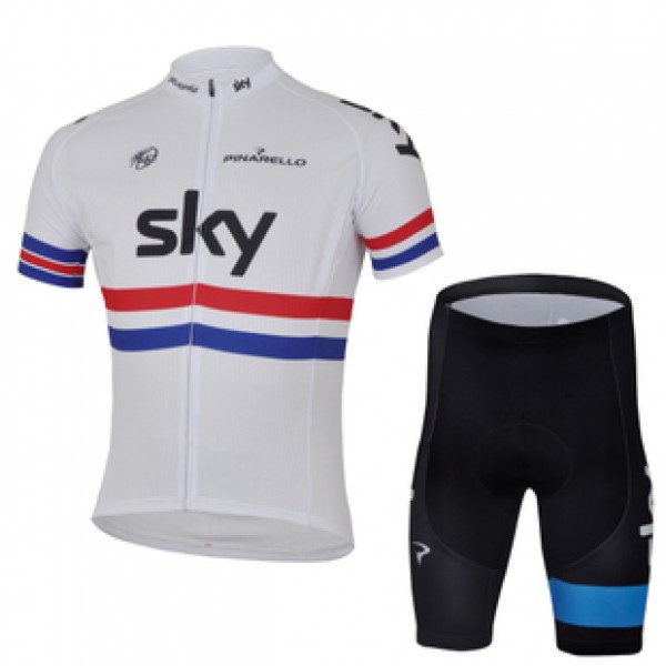 2013 Team Sky Fietsshirt Korte mouw+Korte fietsbroeken met zeem Kits wit blauw zwart 4340